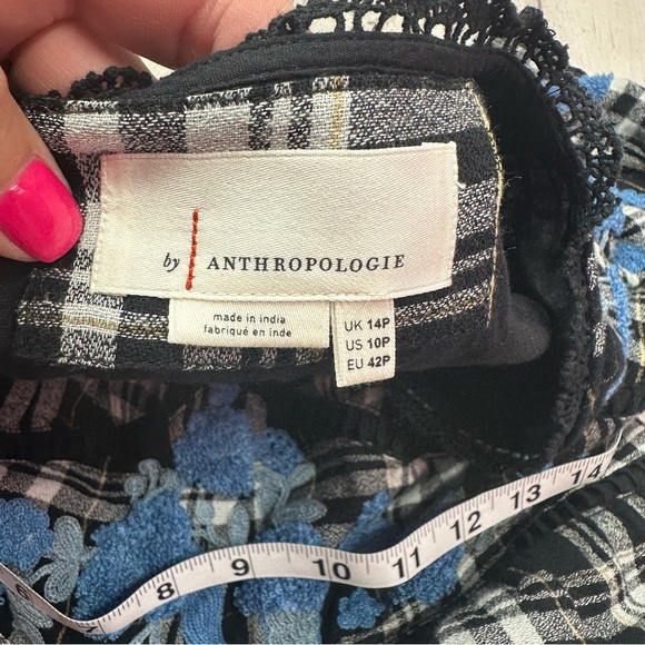 Anthropologie sarah plaid embroidered tunic  dress sz 10 petite Dolman Sleeve - Picture 6 of 9